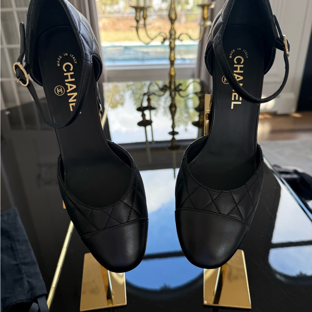 CHANEL Black Strappy High Heel Sandals